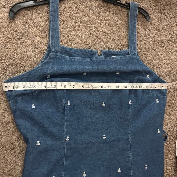 Vintage 90s FACETS Denim Maxi Dress Embroidered Cottagecore Square Neck Sz 14 - Picture 13 of 16